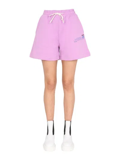 Msgm Relaxed Fit Cotton Shorts With Adjustable Waistband In Purple