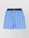 Msgm Blue Bermuda Shorts With Elastic Drawstring Waist With Logo Lettering And All-over Striped Motif In 