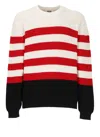 Msgm Striped Crewneck Cotton Sweater With Color Block Design