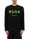 Msgm Crew Neck Cotton Sweatshirt In Black