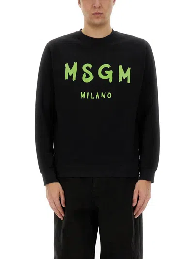 Msgm Relaxed-fit Black Sweatshirt With Bold Lettering