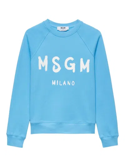 Msgm Cotton Sweatshirt In Blue