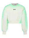 Msgm Green Crop Sweatshirt For Girl With Logo In Grün