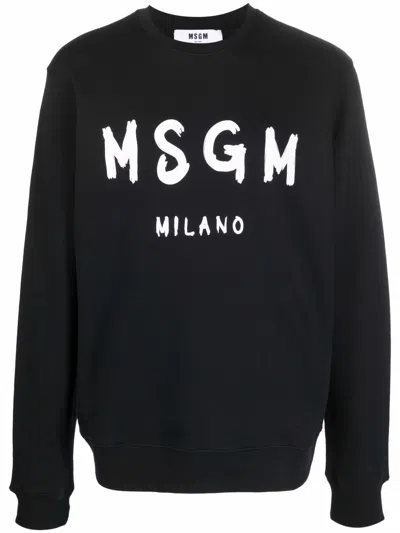 Msgm Cotton Sweatshirt With Logo In Black