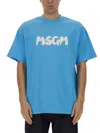 Msgm Crew Neck Cotton T-shirt In Azure