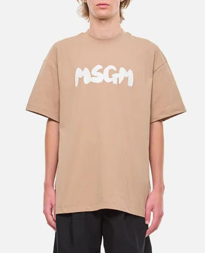 Msgm Cotton T-shirt In Beige