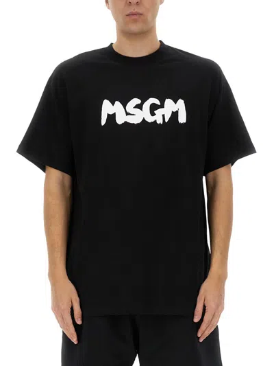 Msgm Black T-shirt With Contrasting White Logo
