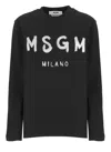 Msgm Long Sleeve Logo Print Crew Neck Top In Black