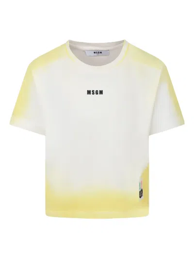 Msgm Kids' Cotton T-shirt In Gelb