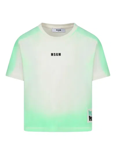 Msgm Kids' Cotton T-shirt In Grün