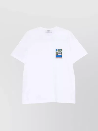 Msgm Cotton T-shirt Patched Graphic Print In White