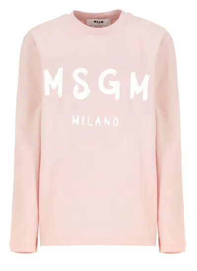 Msgm Woman T-shirt Pink Size L Cotton In Rosa/bianco