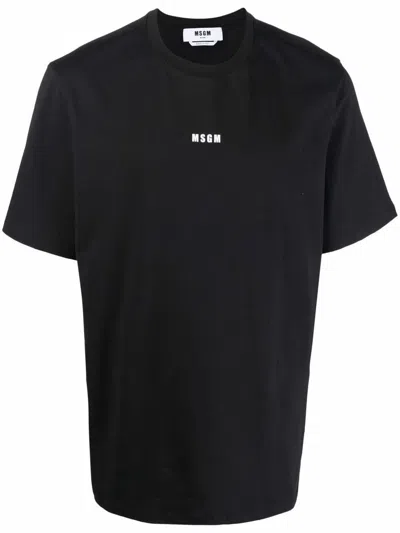 Msgm Cotton T-shirt With Front Printed Logo In Black