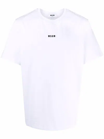 Msgm Cotton T-shirt With Front Printed Logo In White