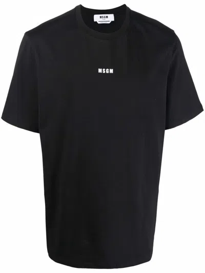 MSGM COTTON T-SHIRT WITH FRONT PRINTED LOGO