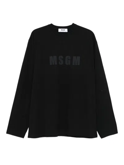 MSGM COTTON T-SHIRT WITH FRONT PRINTED LOGO