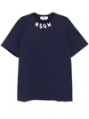 Msgm Blue Crewneck T-shirt With Logo Lettering On The Neck In Blue