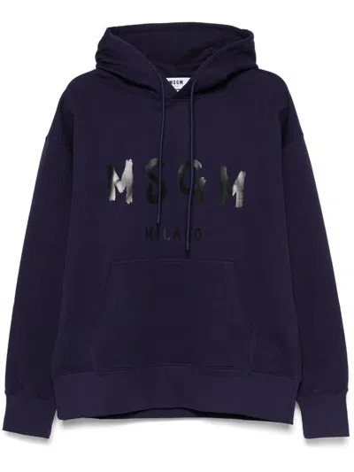 Msgm Cotton T-shirt With Front Printed Logo In Blue