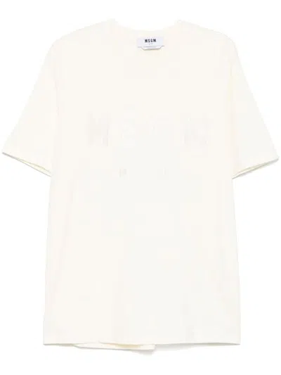 Msgm Cotton T-shirt With Front Printed Logo In White