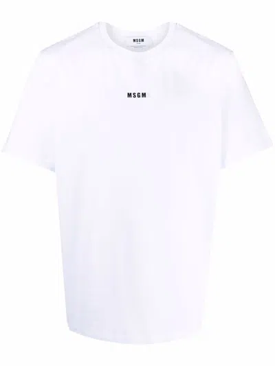 Msgm Cotton T-shirt With Front Printed Logo In White