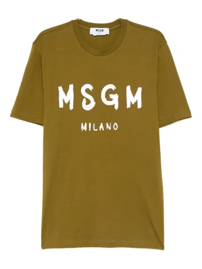 MSGM COTTON T-SHIRT WITH FRONT PRINTED LOGO