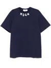 Msgm Blue Crewneck T-shirt With Logo Lettering On The Neck In Black