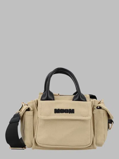 Msgm Cotton Top Handle Clutch In Beige