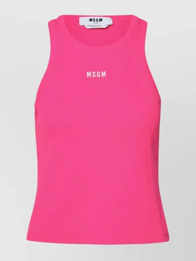 MSGM COTTON TOP SLEEVELESS CREW NECK RIBBED TEXTURE