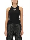 Msgm Fitted Sleeveless Ribbed Cotton Top With Embroidered Detail