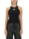 Msgm Fitted Sleeveless Ribbed Cotton Top With Embroidered Detail In Black