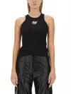 Msgm Fitted Sleeveless Ribbed Cotton Top With Embroidered Detail In Black