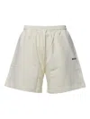 Msgm Cream Cotton Sports Shorts With Logo