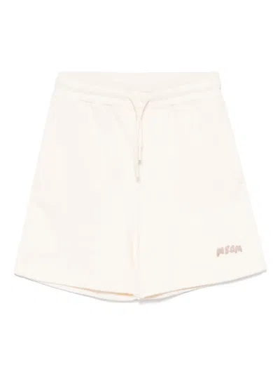Msgm Kids' Cotton Track Shorts In Neutrals