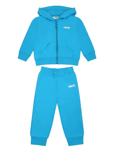 Msgm Babies' Cotton Tracksuit In Blue