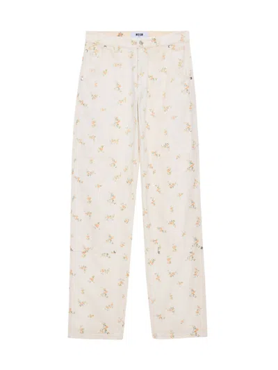 Msgm Printed Straight Leg In White