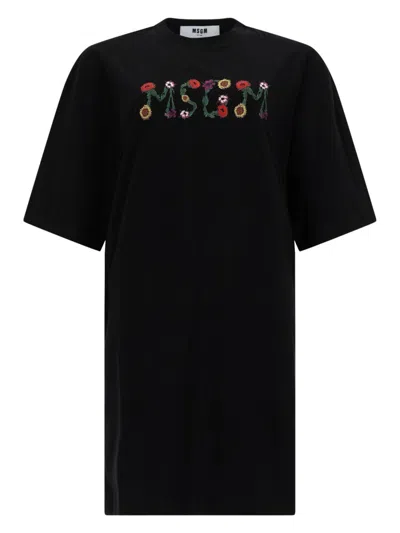 Msgm Cotton T-shirt Dress In Black