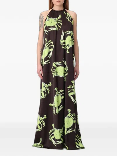 Msgm Crab-print Halterneck Maxi Dress In Multi