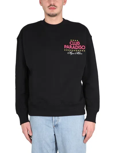 Msgm Crawling Logo Print Sweatshirt For Men In Black