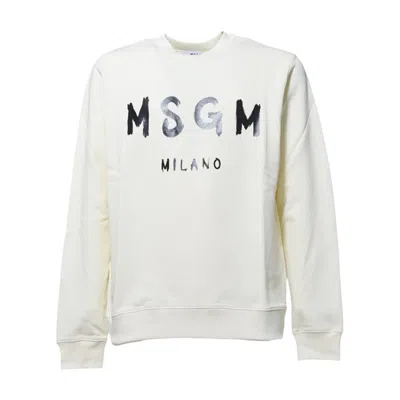 MSGM CREAM COTTON CREWNECK SWEATSHIRT