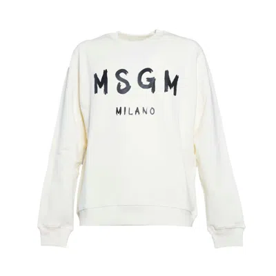 Msgm Cream Cotton Crewneck Sweatshirt In White
