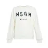 Msgm Cream Cotton Crewneck Sweatshirt With Brush Logo Print In White