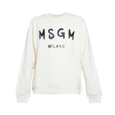 MSGM CREAM COTTON CREWNECK SWEATSHIRT