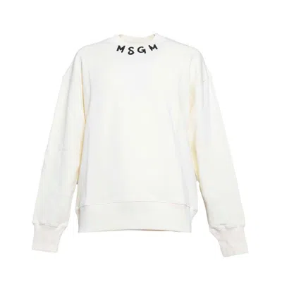 Msgm Cream Cotton Crewneck Sweatshirt In White