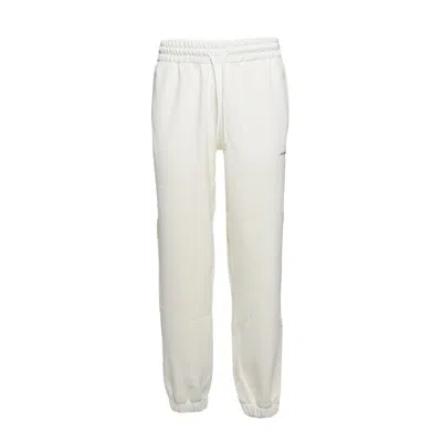 Msgm Cream Cotton Fleece Pants With Logo Embroidery