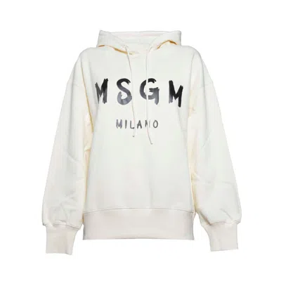 Msgm Cream Cotton Hoodie Brush Logo Print