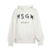 Msgm Cream Cotton Hoodie Brush Logo Print In Neutral