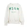 Msgm Cream Cotton Hoodie With Green Brush Print