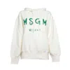 Msgm Cream Cotton Hoodie With Green Brush Print In White