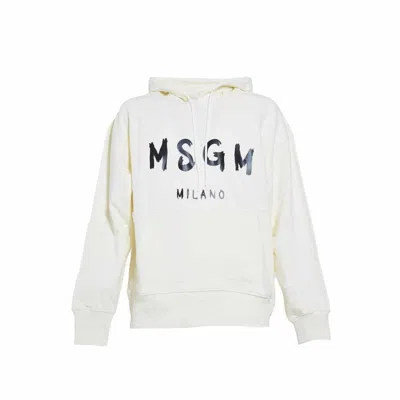 MSGM MSGM CREAM COTTON HOODIE WITH LOGO PRINT