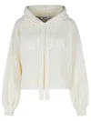 Msgm Cropped Knit Sweater With Hood And Balloon Sleeves In White